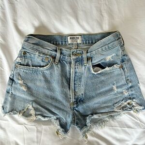 Agolde Blue Distressed Jean Shorts High-Waisted
